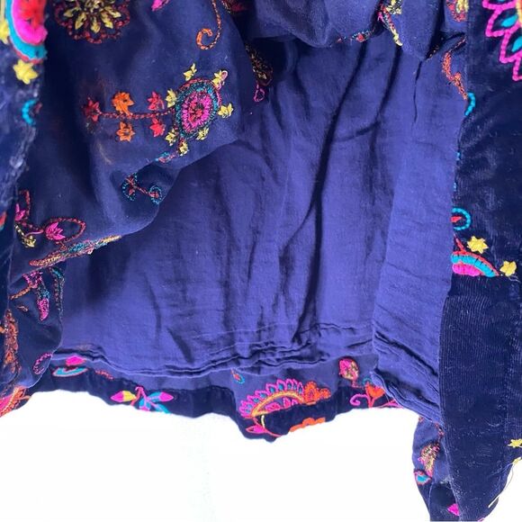 Peek Dress Girls Blue Floral Embroidered Velvet Lined Short Sleeve XL 10 - Picture 5 of 9